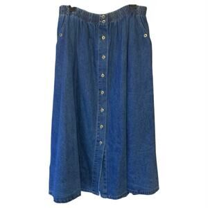 Vintage Backroad Blues Denim Button Front Skirt Elastic Waist USA 20W
